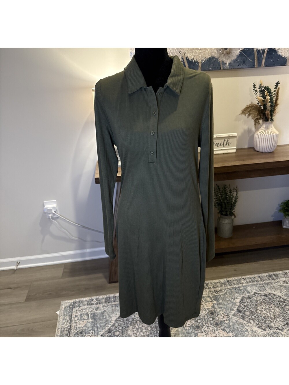 Love Fire Olive Green Dress Long Sleeve Size L